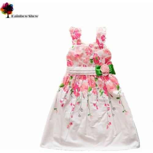 New Children Clothing Summer Girls Pink Flowers Cotton Dress Sleeveles Braces Children Dress