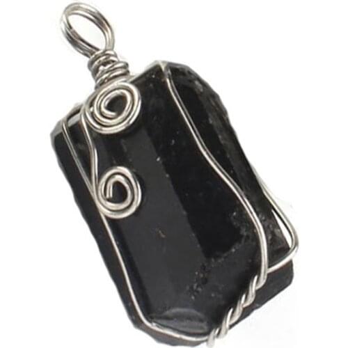1pcs Wire Wrapped Irregular Shaped Natural Black Tourmaline Pendants Chakra Healing Point Reiki Raw Stone Charms Jewelry Making