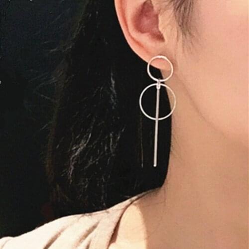 Simple Korean long style tassel pendant size circle earrings for woman girls punk metal geometric earring perrty jewelry bijoux