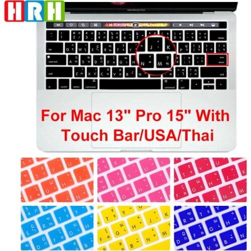 HRH Thai/English Dust Proof Silicone Keyboard Covers Skins Protector for Mac New Pro Touch Bar 13.3" A1706 A2159 15.4"A1707A1990