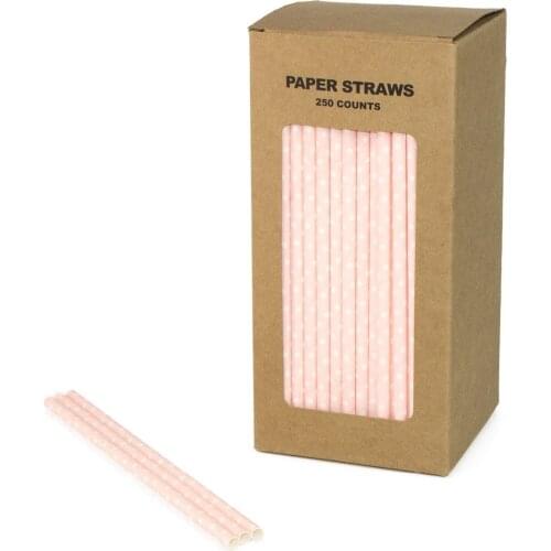 250 pcs/box Swiss Dot Light Pink Paper Straws Bulk-Baby Shower 1st Birthday Party Drinking Restaurant Juice Coffee Smoothies