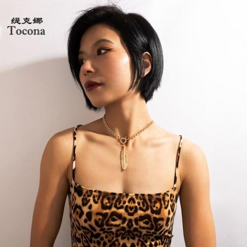 Tocona Bohemian Leaf Pendant Necklace for Women Charms Gold Color Alloy Metal Chain Choker Party Jewelry Accessories 17604