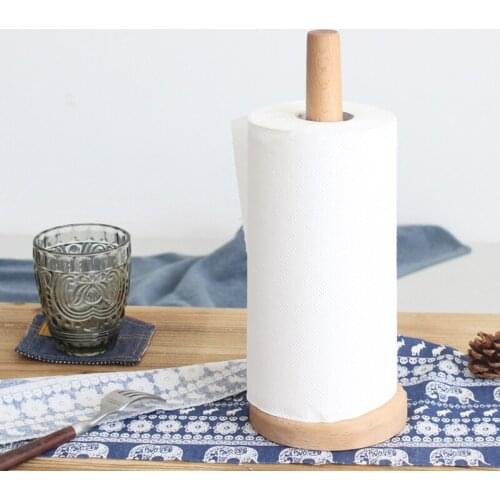 Beech Wooden Vertical Stand Roll Paper Stand Holder Kitchen Paper Towel Toilet Tissue Holder Household Kitchen Tool