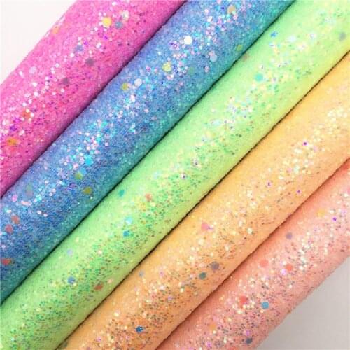 Amonglitter Spring Chunky Glitter Leather Fabric Sheets, Glitter Fabric for DIY Bows Bags and Shoes 21x29cm A4 size MB003A
