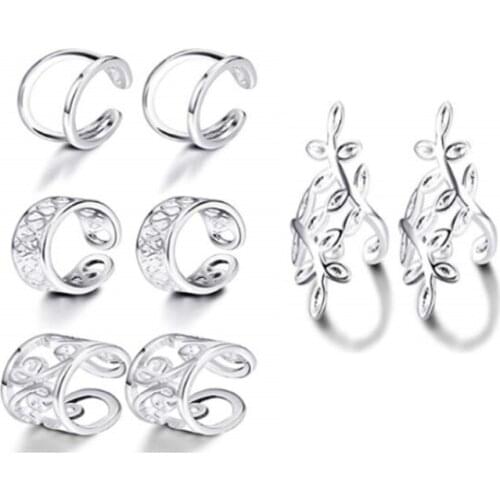 Simple hollowed out no pierced earrings 4-piece set retro geometric ladies ear bone clip