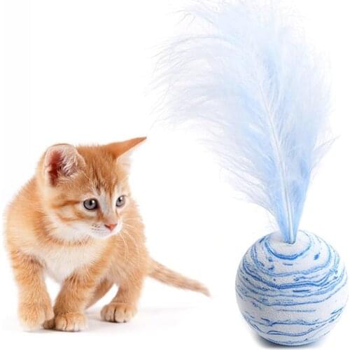 1 Pcs Cat Toy Ball Interactive Cat Teasing Foam Ball With Faux Feather Pet Kitten Having Fun Exercise Playing Toy Accessories