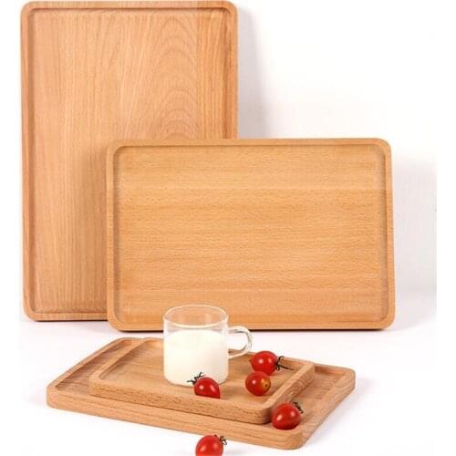 1pc Round Rectangular Wooden Tray Breakfast Food Dinner Dessert Tea Tray Wood Tray Family Kitchen Accessories Organizer