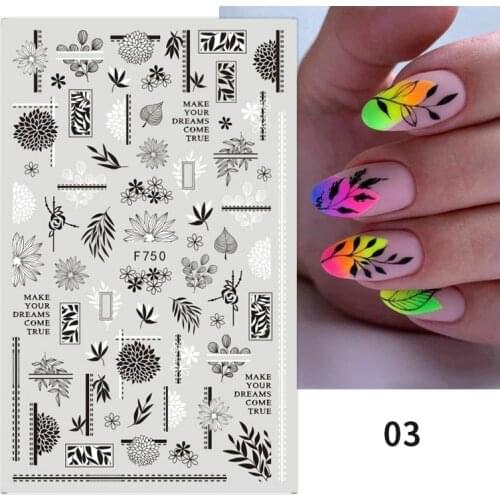 1PC Summer Leaves Flower 3D Nail Sticker Butterfly Leaf Line Pattern Decals Slider For Nails DIY Nail Art Decoration Manicures