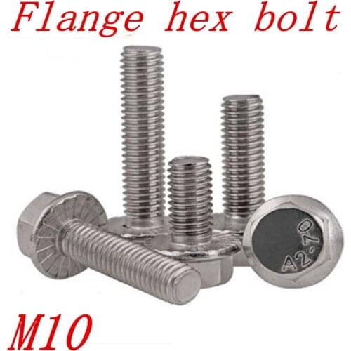 10pcs/lot M10*16/20/25/30/35/40/45/50/55/60 Stainless steel hex flange bolt serrated flanged bolt