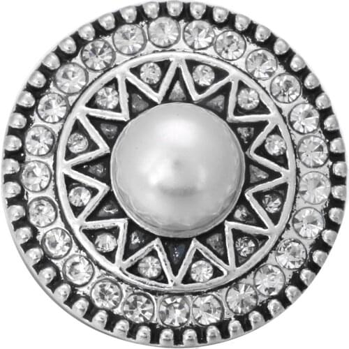 10pcs/lot New Round 18MM Snap Button Jewelry Crystal Pearl Snap Metal Snap Buttons fit Ginger Snap Bracelet Bangles For Women