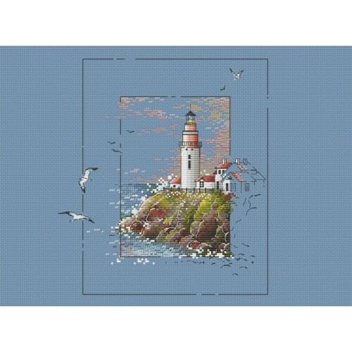 2021 Customized Embroidery Lighthouse on the Cliff Landscape Cross Stitch with 100% Cotton Flose & Free Shipping for Wall Decor