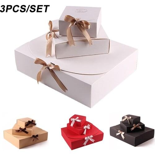 3PCS/Set Bowknot Gift Box Square Size S/M/L Easy Assemble Proposal Packaging Boxes