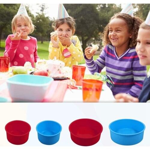 4Pcs Silicone Cake Moulds Tins Round Set Red and Blue Round Cake Pan Set of Non-Stick Baking Mould Bakeware Tray