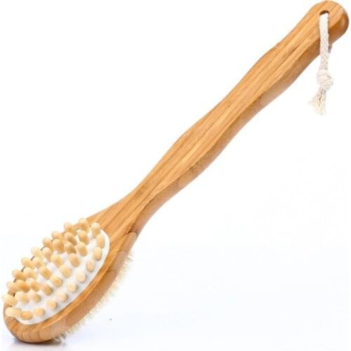 40cm Double Side Bamboo Big Large Natural Bristle Long Handle Bath Shower Back Spa Massage Dry Skin Tool Product