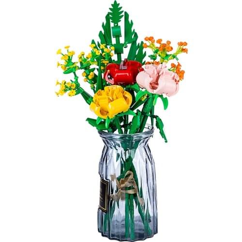6/12/18 Flowers) DIY Bouquet Decoration Flowers Plant Building Blocks (Flower Included Only, No Vase)