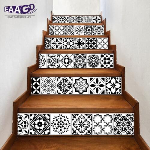 6Pcs/Set Arabian Pattern Tile Wall Stair Stickers Self Adhesive Waterproof PVC DIY Stairway Stickers Home Decoration