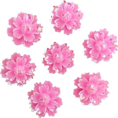 Shiny Pink 30pcs 18mm AB Resin Flower Flatback Rhinestone Figurines Applique DIY Resin Scrapbook Wedding Ornaments OF007*2