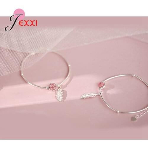 S925 Sterling Silver Jewelry Original Design Bracelets Bangles Boho Feather Strawberry Stone Handmade Pulseira for Female