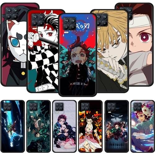 Black Case For Realme 8 C21 5 6 7 Pro C3 XT GT Master Explorer 7i X50 C11 C21Y C20A X7 Cover Demon Slayer Kimetsu no Yaiba Anime