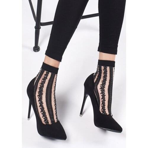 Breathable Ultra Thin Socks Summer Women Transparent Lace Silk Crystal Rose Flower Girls Elastic Short Socks Sexy Female Sox