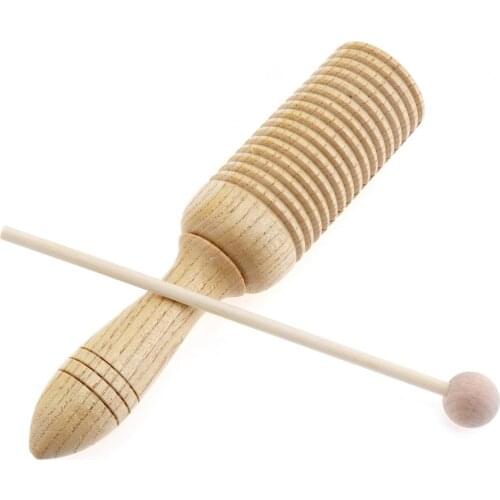 Eco-Friendly Sound Tube Wooden Crow Kid Children Gift Pine Wood Sounder Musical Toy Percussion Education Instrument with Stick