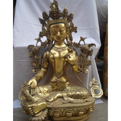 Fast shipping USPS to USA S2566 31" Tibetan Temple Bronze Gilt Seat Green Tara Buddha Mahayana Goddeses Statue
