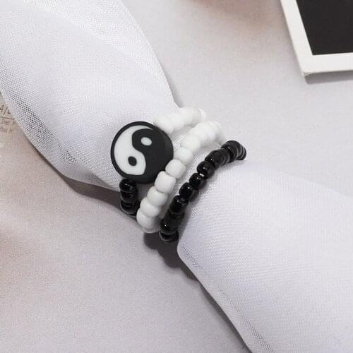 Chinese Style Tai Chi Gossip Beaded Ring Personality Elasticity Colorful Butterfly Heart Acrylic Fashion Ring Party Jewelry