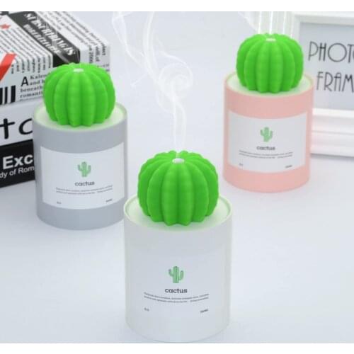 Cute Mini Cactus Humidifier Aroma Diffuser Smart Timing 280ML Bedroom Desktop Mist Maker Office Dormitory USB Air Humidifier