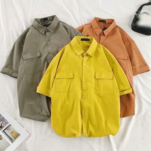 2021 Summer New Mens Shirt Brand Luxury Men Cotton Short Sleeves Dress Shirt Casual Shirt Collar Cardigan Shirt Men Clothes