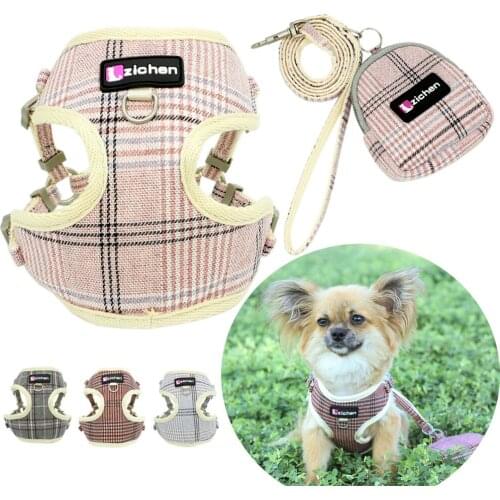Soft Dog Harness Leash Adjustable Nylon Mesh Breathable Cotton Double Dog Vest For Small Medium Dogs Leash Harness Set