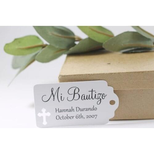 Custom any language baptism Mi Bautizo Thank You Tags for Confirmation - White Catholic Favor Tags - Christian Party Favor Tags