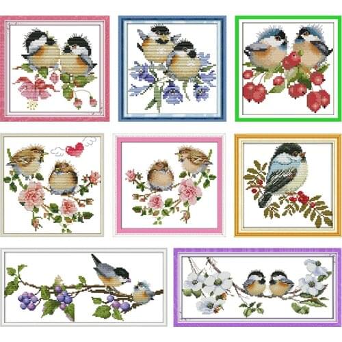 Joy Sunday Cross-Stitch Kit Stamped Happy Birds Print 11CT 14CT Painting Counted Patterns Crafts Decor Embroidery Needlework Set