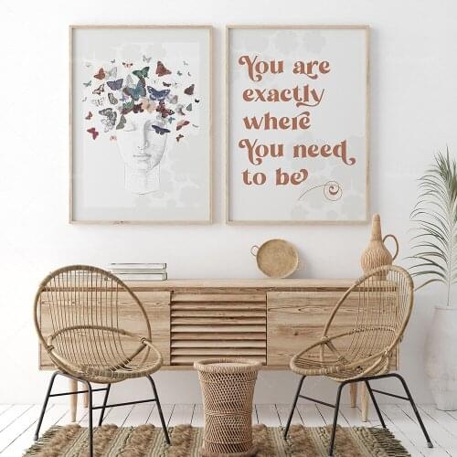 2 piece set of printed matter Positive thinking | Mental health high-quality pastel printing | Psychotherapy wall art decoration