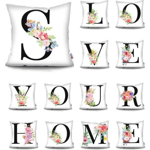 Black letter decorative cushion cover flowers abstract pillowcase cuscini decorative polyester Pillowcover family sofapillowcase
