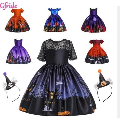 Halloween Dress Girls Witch Headband Kids Princess Winter Snowman Holiday Dress New Year Girl Christmas Dress pumpkin Costume