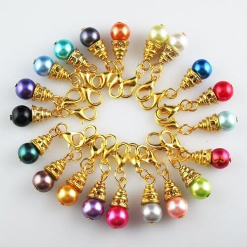 20Pcs Gold Color Cone Retro Mixed Ball Glass 8x19mm With Lobster Claw Clasps Charms