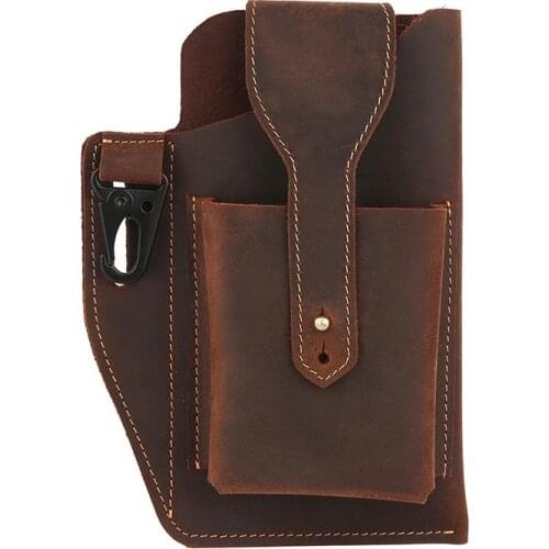 100% Crazy Horse Genuine Leather Waist Pack Tactical Waist Bags Retro Mens Cow Leather Shoulder Belt Bag Pouch Male Fanny Pack