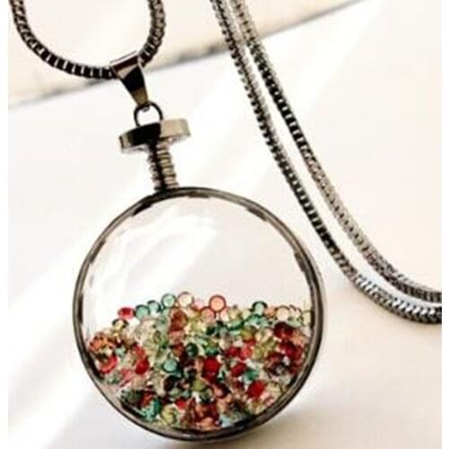 Luxury color crystal pendant necklace chain sweater woman Korean long sweater chain necklace accessories