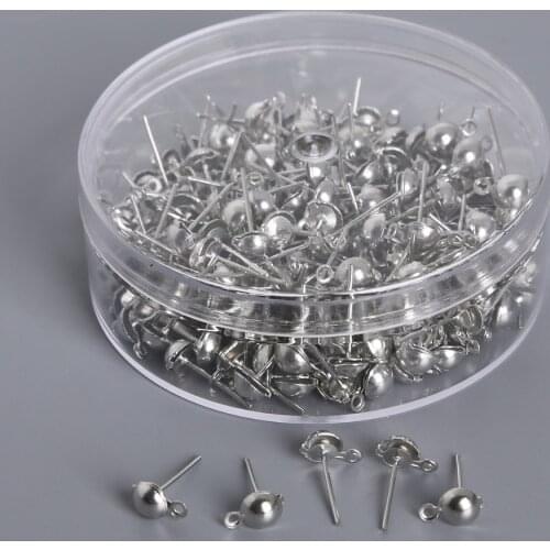 200Pcs/lot Rhodium Plated 5x13mm Earring Post Pin Stud With Loop Earrings DIY Jewelry Making Findings Accessories