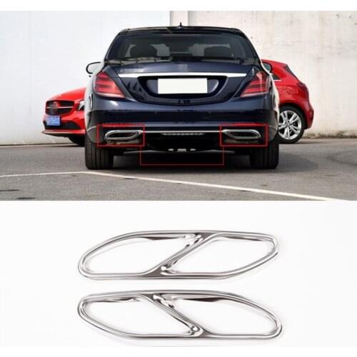 Stainless Steel Tail Throat Exhaust Pipe Decoration Cover Trim 2Pcs For Mercedes Benz S class 2018 Car Styling Modified