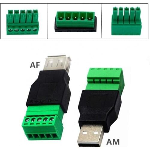 1Pc USB 2.0 Type A Male/Female to 5 Pin Screw Connector USB Jack with Shield USB2.0 to Screw Terminal Plug