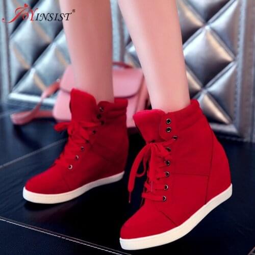 Spring Women Boots Leather Wedge Platform Boots Hidden Heel Shoes High Top Casual Shoes for Woman Fashion Women Shoes
