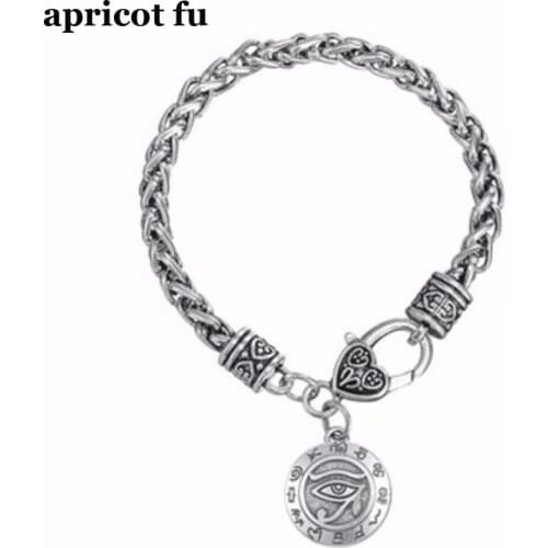 Zinc alloy vintage antique lobster clasp horus eye egyptian symbol circle pendant bracelet