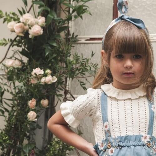 EnkeliBB Beautiful Kids Girl Knitted T Shirt For Summer and Autumn Children Brand Design Ruffle Sleeve Cute Top Toddler Girl Top