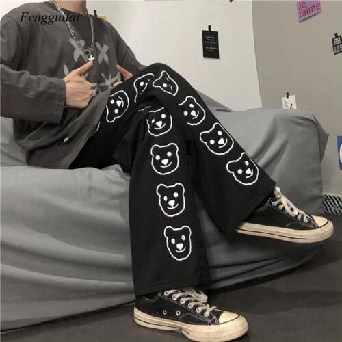 2021 Korean Style Wide Leg Pants Cartoon Print Harajuku Trousers Women Autumn Fashion Street Wear Sweatpants