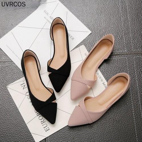 Women Flats Pink Black Pure Color Plus Small Size 34 Large 41 42 43 44 Suede Leather Pointed Toe Office Lady Flat Heel Shoes