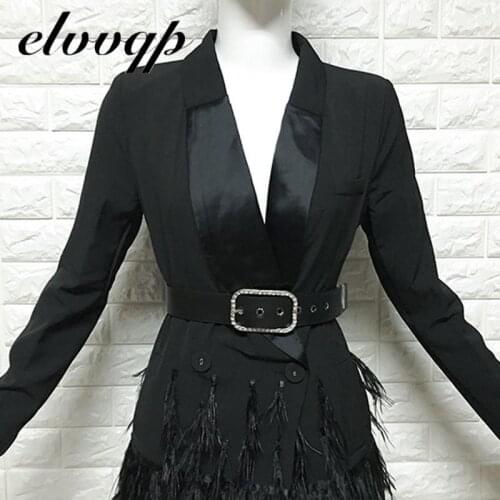 Spring Autumn Fashion Blazer Women Jacket Black Feathers Notched Celebrity Runway Jackets Elegant Lady Blazer Jaqueta Feminina