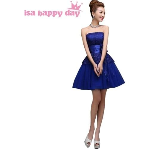 Royal blue ladies girl teens off shoulder strapless short party dresses formal bridesmaid dress for wedding guests H2264
