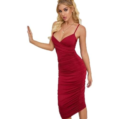 Sexy Deep V-Neck White Backless Sheath Dress Woman Elegant Retro Spaghetti Strap Knee-Length Dress High Waist Split 2021