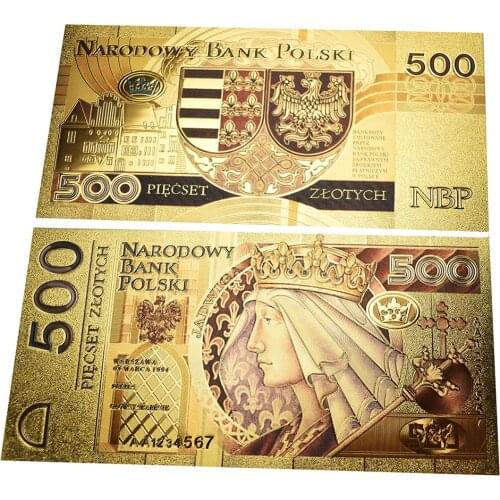 Poland Gold Banknote 100 200 500 PLN Money Gold Foil Cards